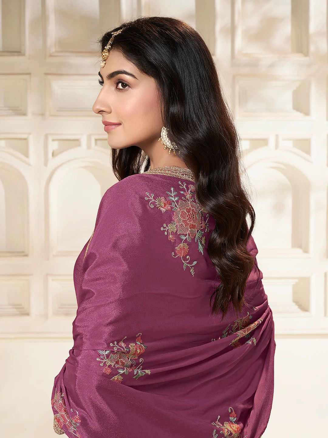 Amal – Purple Chinon Embroidered Anarkali Suit with Scalloped Dupatta - 2pcs
