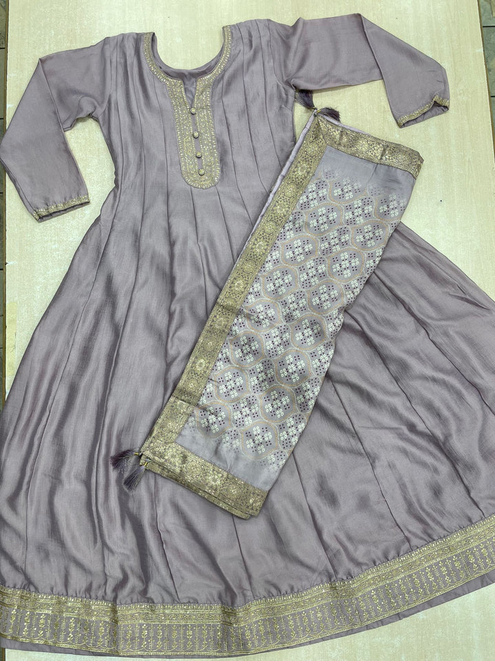 Aasma - Lavender Bhagalpuri Silk Frock with Digital Print Dupatta - 2pcs