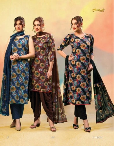 Vaishali 6405 - Prints A,B , C , D & E  - Unstitched - Summer Crepe Unstitched Designer