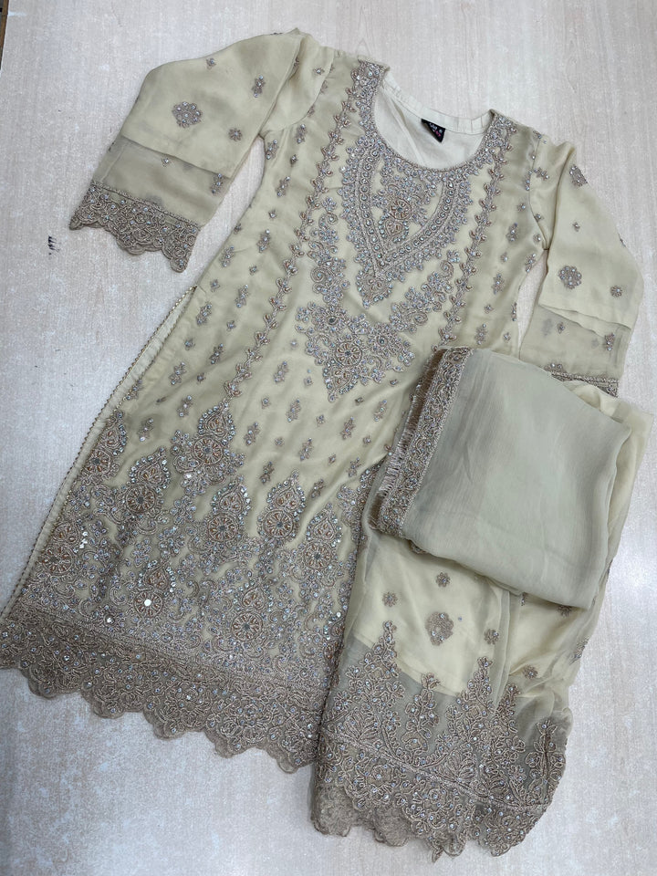 Aisha - Gold embroidered Plazo - Rose Gold Embroidered & Gem work - 3Pcs