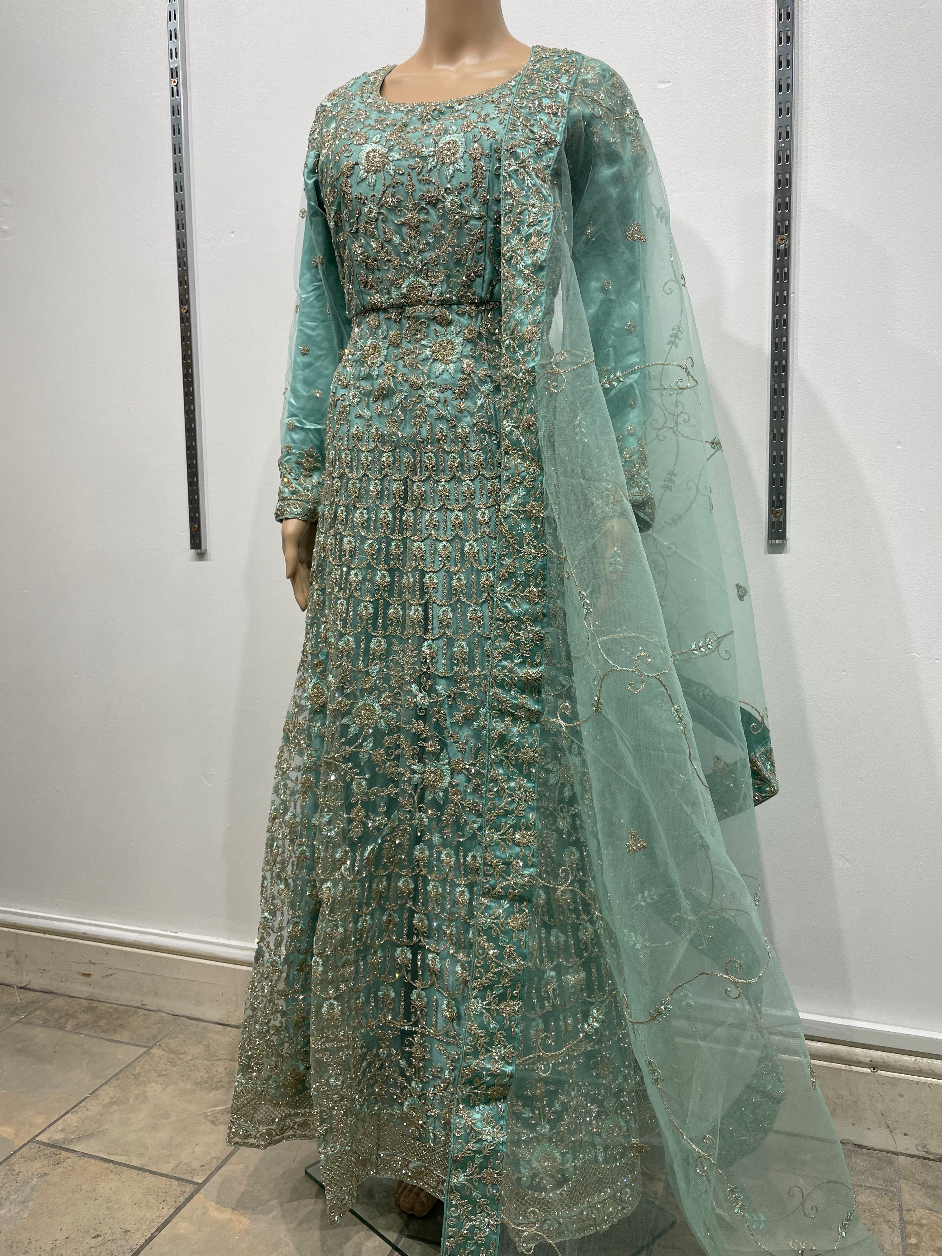 G1 -Turquoise Heavy Embroidered Gown