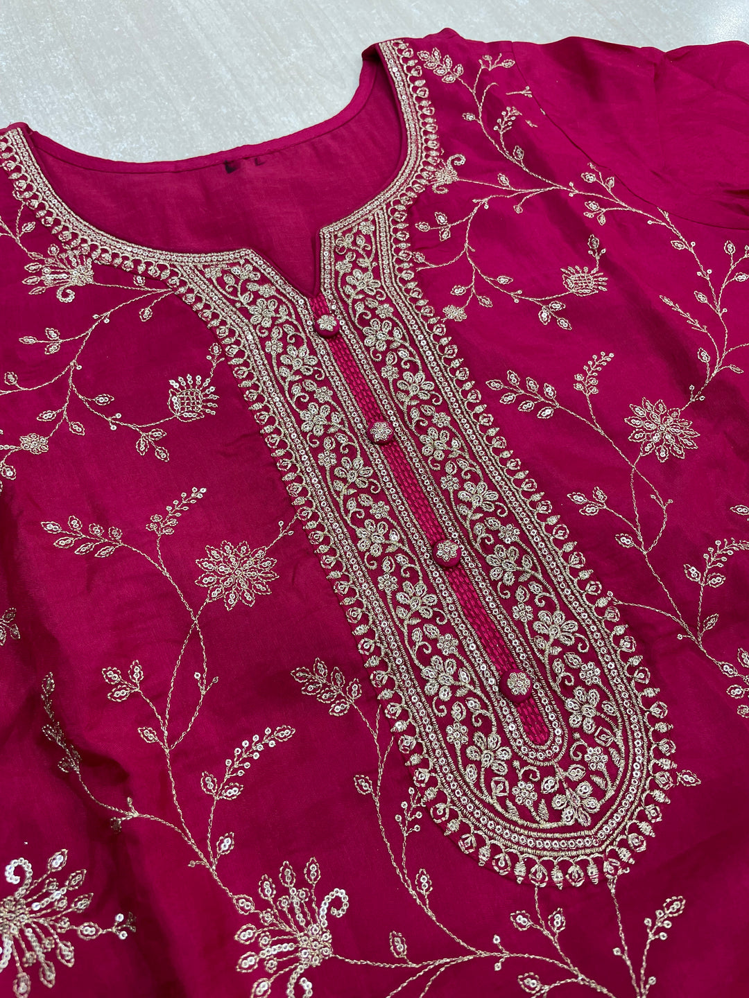 Aleeza – Cerise Pink Pure Silk Embroidered Set with Jacquard Dupatta - 3pcs