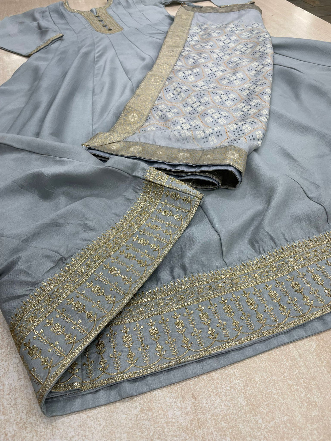 Aasma - Grey Bhagalpuri Silk Frock with Digital Print Dupatta - 2pcs
