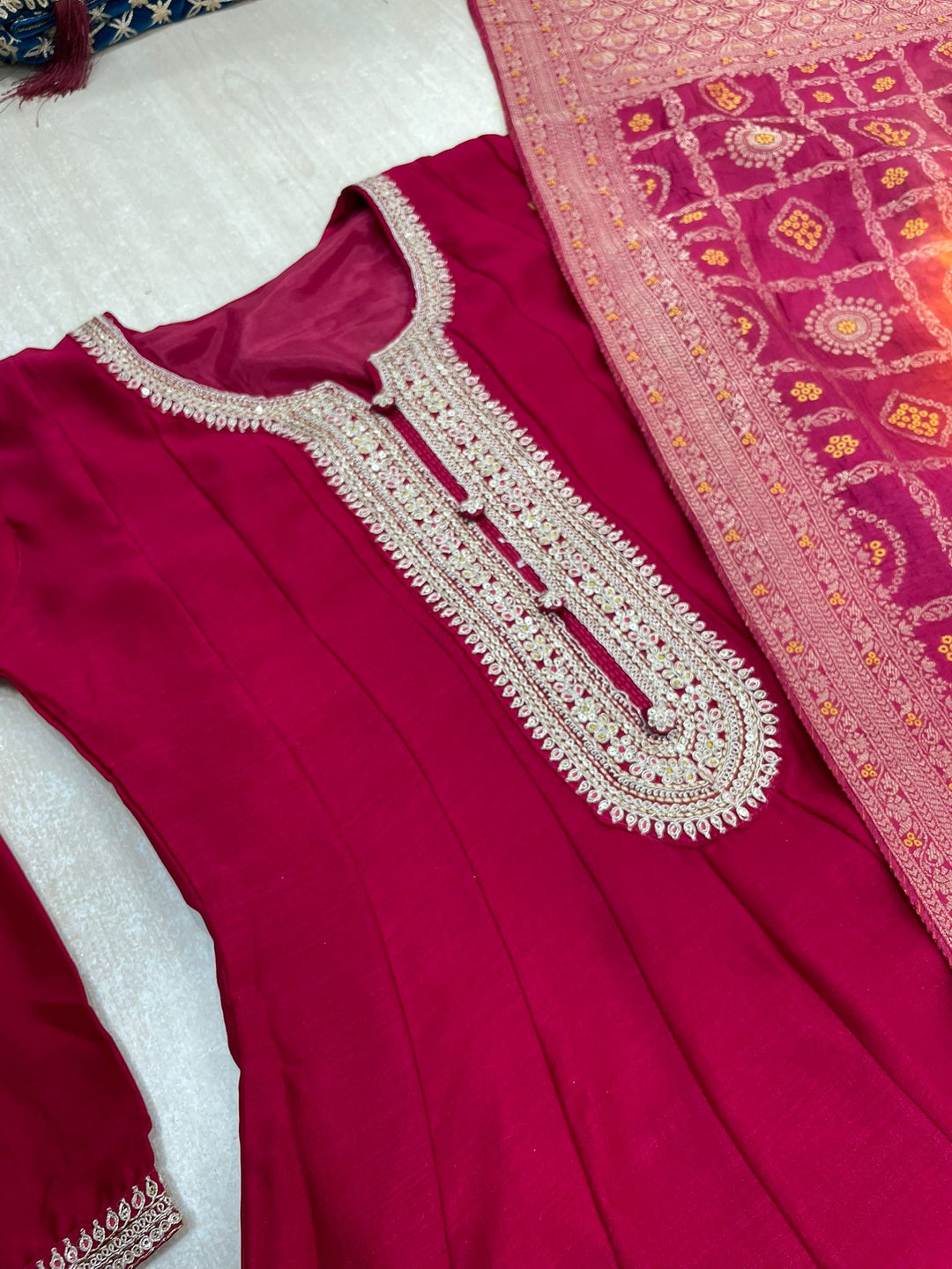 Hooriya - Pink Embroidered Anarkali with Jacquard Dupatta - 3 Pcs