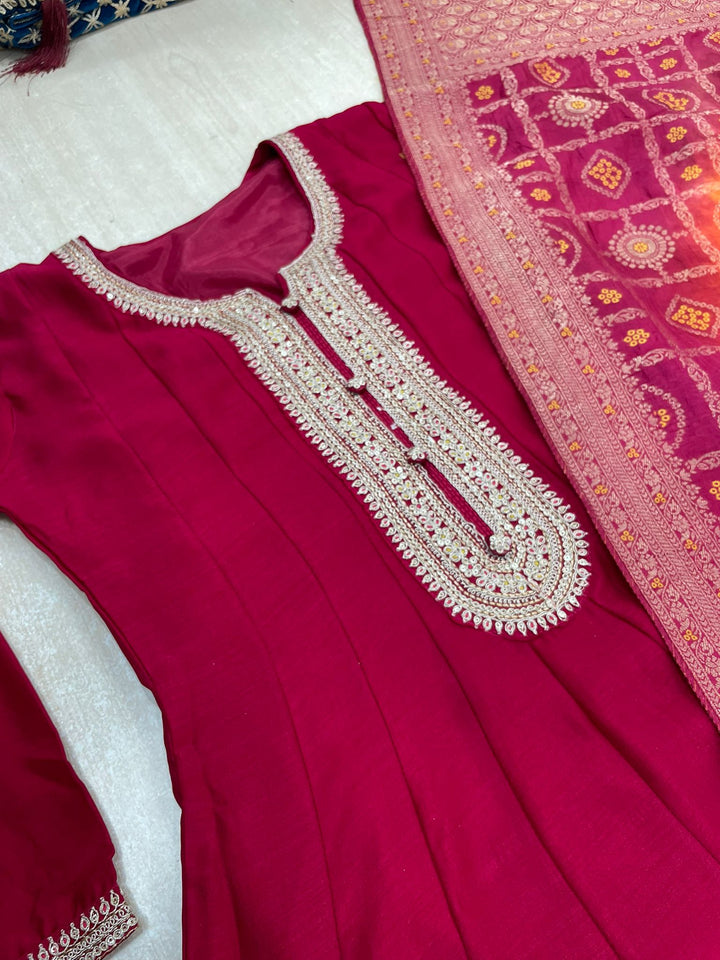 Hooriya - Pink Embroidered Anarkali with Jacquard Dupatta - 3 Pcs