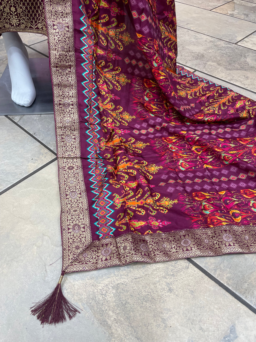 Dunya – Purple Mustard Bhagalpuri Silk Anarkali with Digital Print Dupatta – 2 Pcs