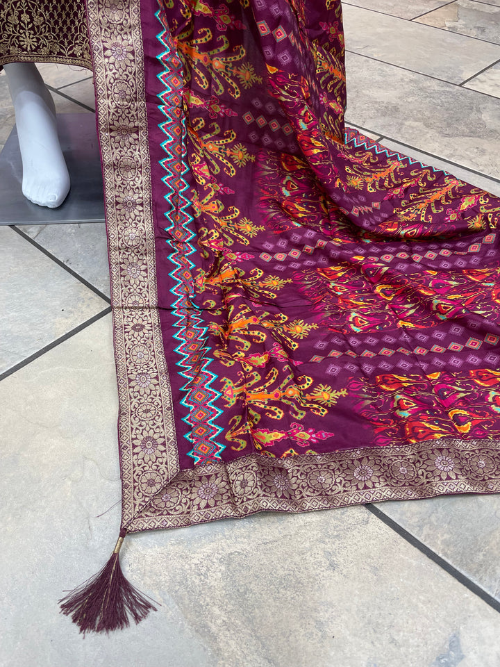 Dunya – Purple Mustard Bhagalpuri Silk Anarkali with Digital Print Dupatta – 2 Pcs