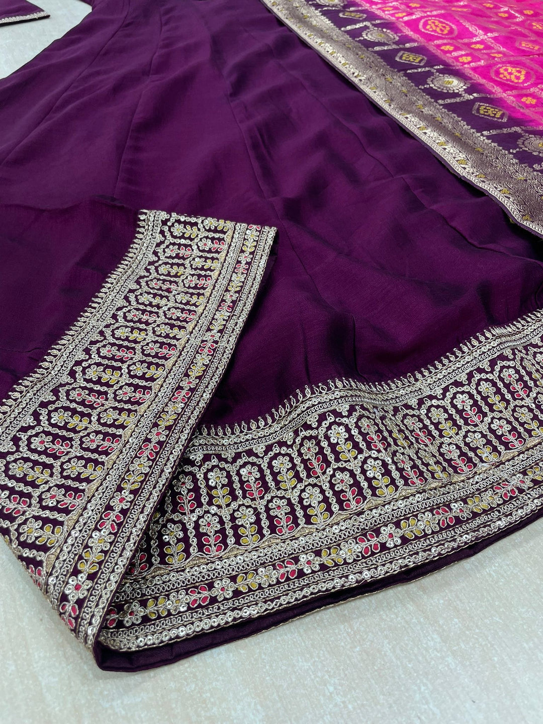 Hooriya - Purple Embroidered Anarkali with Jacquard Dupatta - 3 Pcs
