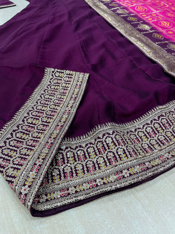 Hooriya - Purple Embroidered Anarkali with Jacquard Dupatta - 3 Pcs