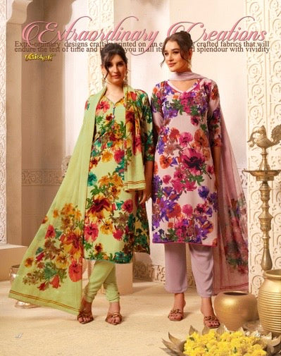 Vaishali 6404 - Prints A,B , C & D - Unstitched - Summer Crepe Unstitched Designer