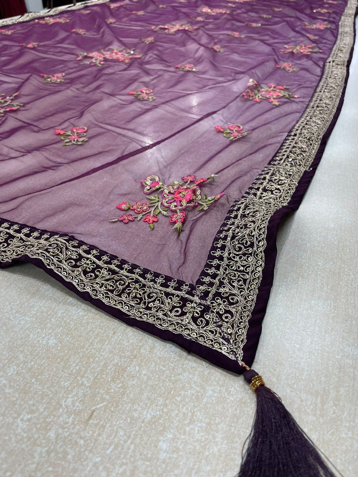 Marwah - Purple Embroidered Anarkali with Net Dupatta - 3 Pcs