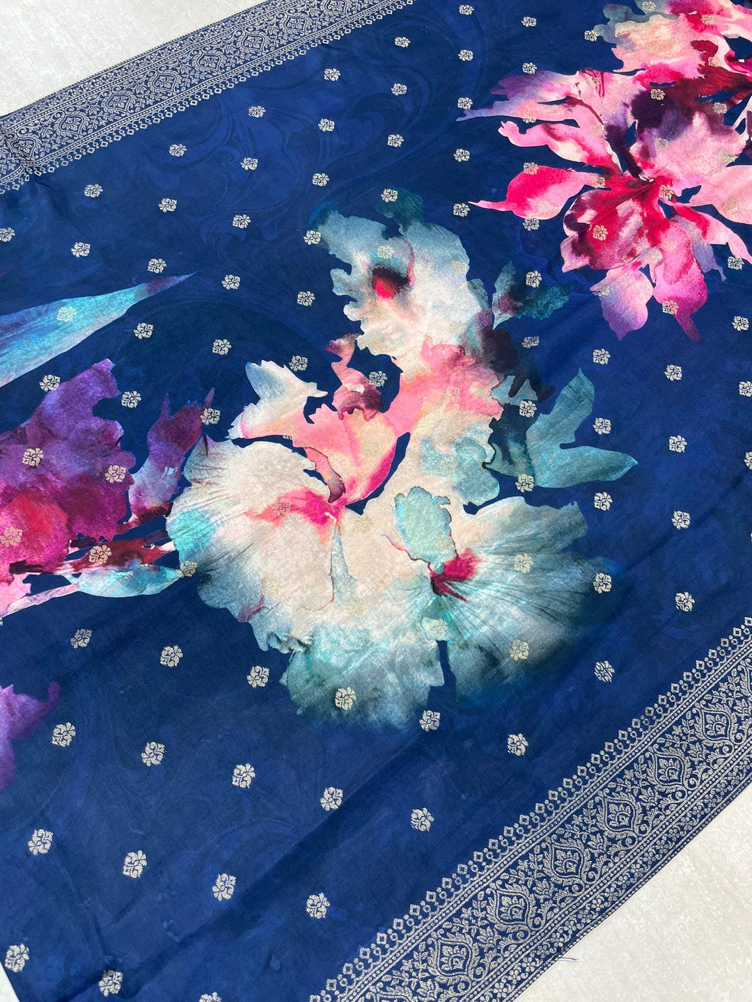 Aleena - Blue Pure Viscose Dola with Embroidery Work & Digital Print Scarf - 3 Pcs