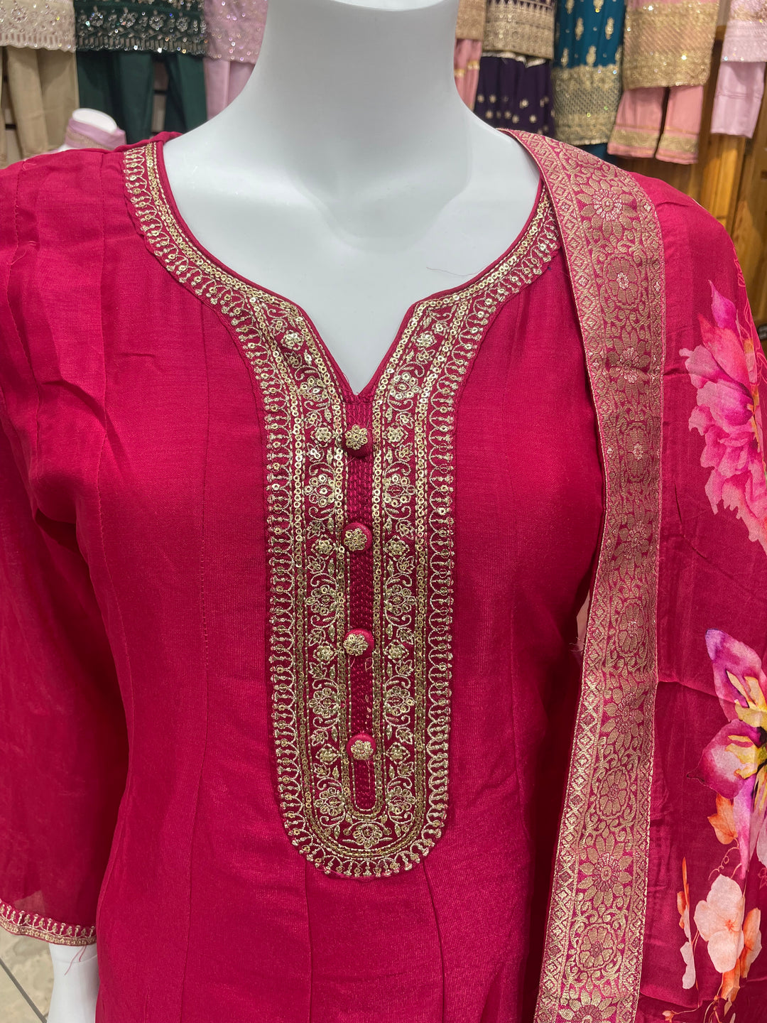 Isra – Cerise Pink Bhagalpuri Silk Anarkali with Digital Print Dupatta – 2 Pcs