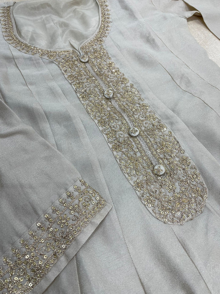 Marwah - Cream Embroidered Anarkali with Net Dupatta - 3 Pcs