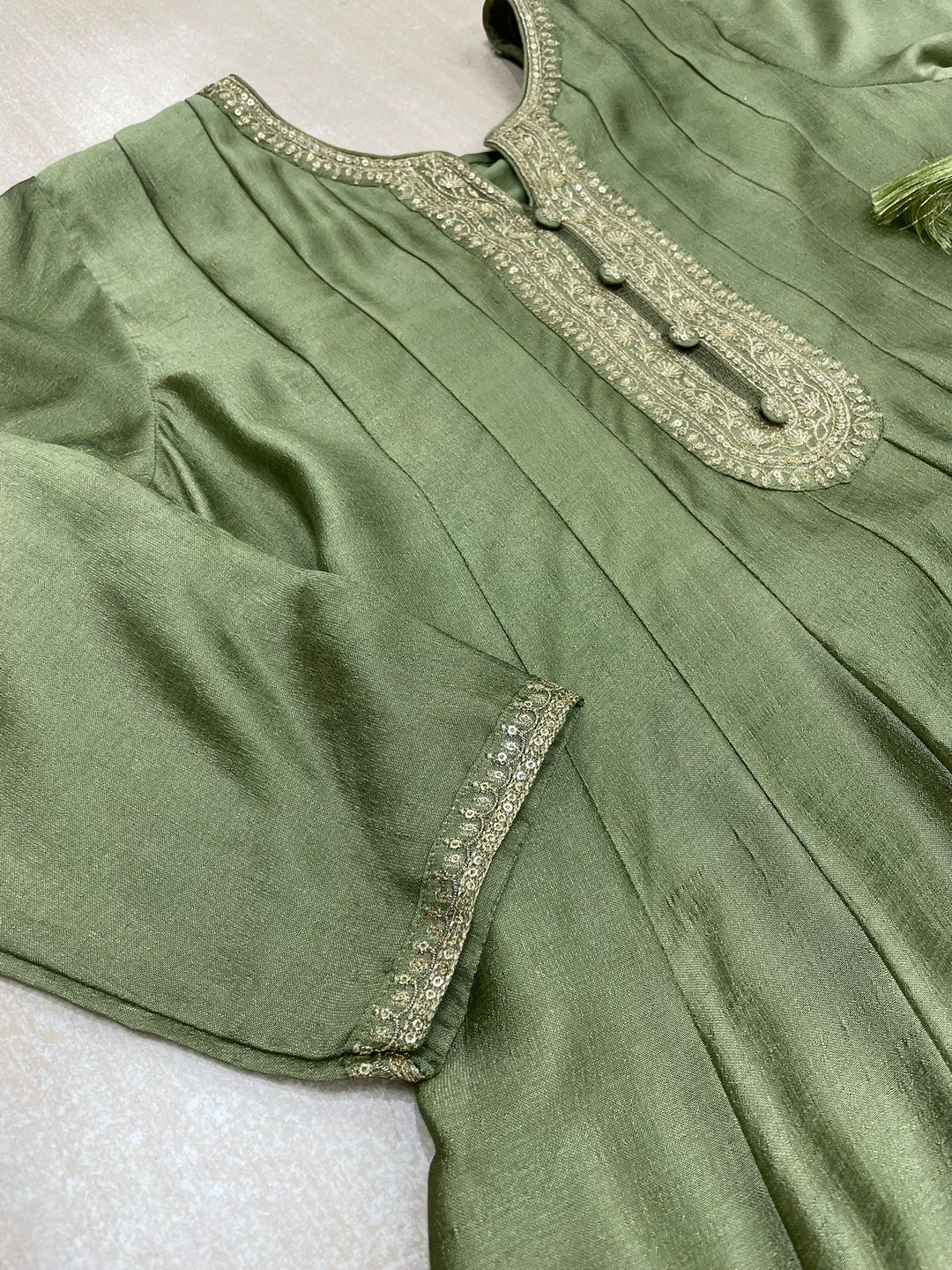 Aasma - Green Bhagalpuri Silk Frock with Digital Print Dupatta - 2pcs