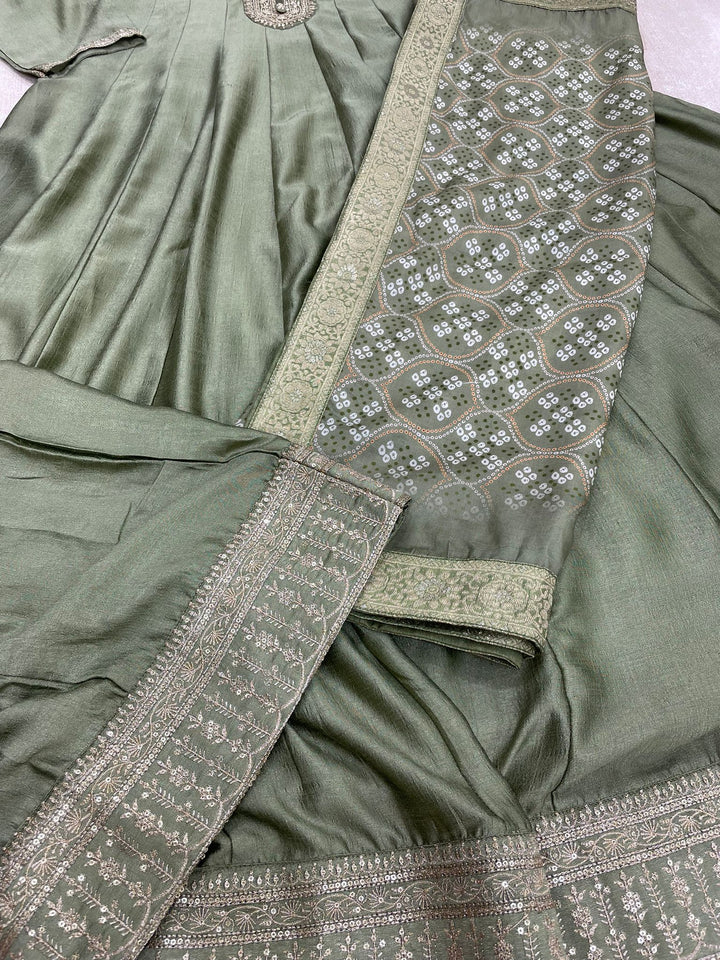 Aasma - Green Bhagalpuri Silk Frock with Digital Print Dupatta - 2pcs
