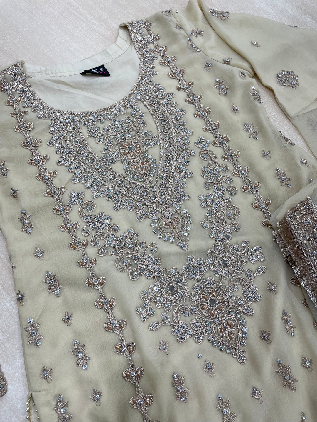 Aisha - Gold embroidered Plazo - Rose Gold Embroidered & Gem work - 3Pcs