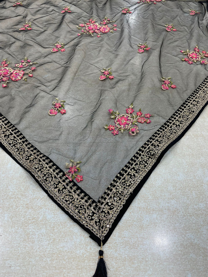 Marwah - Black Embroidered Anarkali with Net Dupatta - 3 Pcs