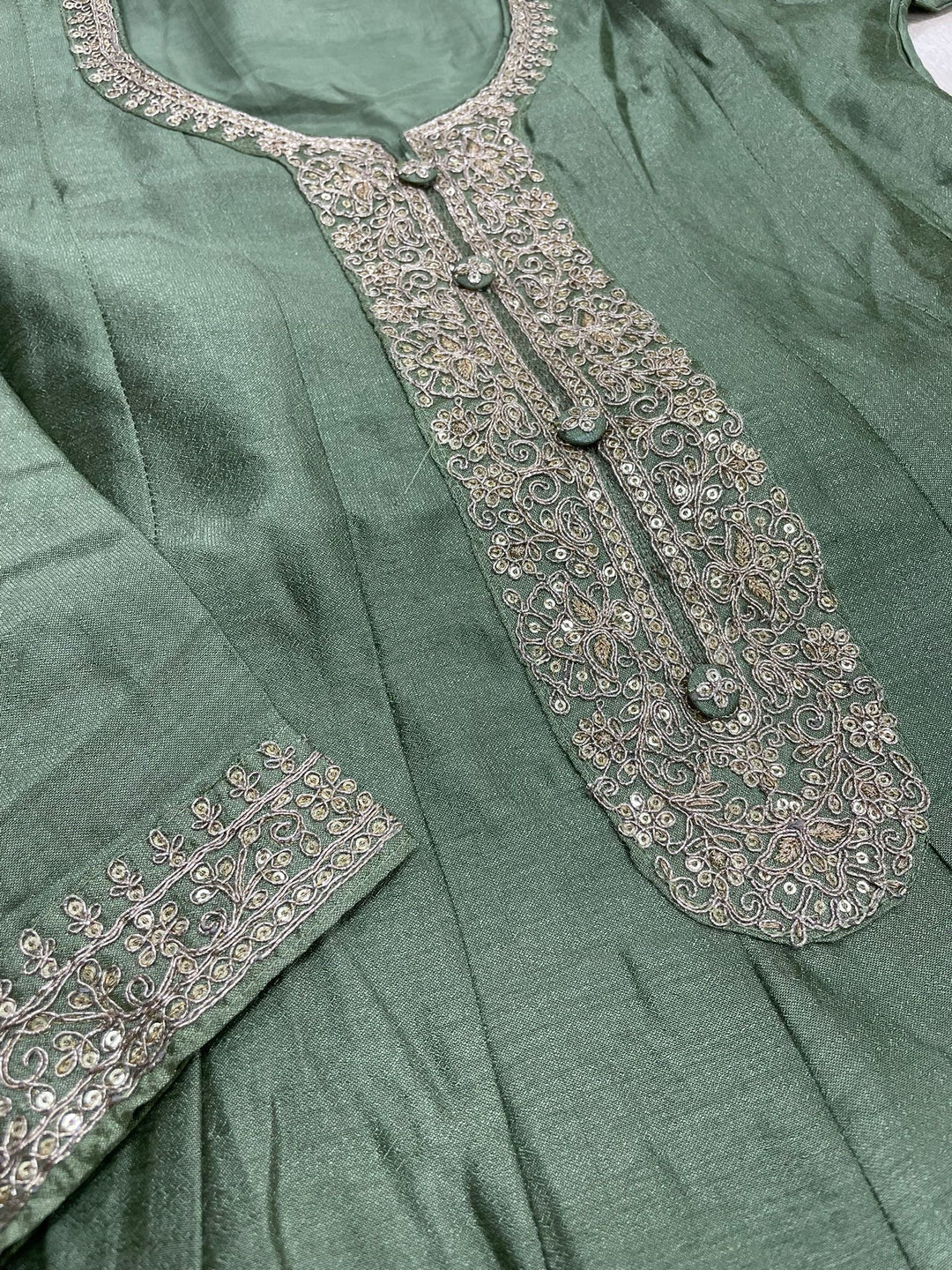Marwah - Green Embroidered Anarkali with Net Dupatta - 3 Pcs