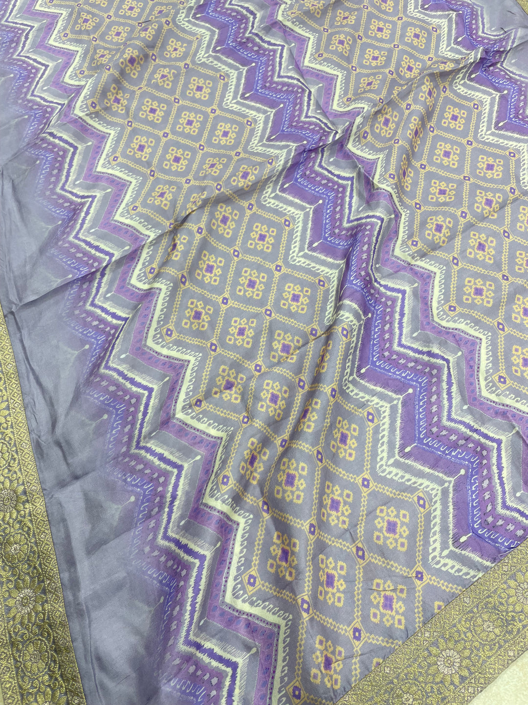 Yasmin - Dusky Lavender&nbsp; Bhagalpuri Silk Frock with Digital Print Dupatta - 2pcs
