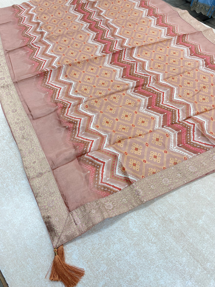 Yasmin - Blush Peach Bhagalpuri Silk Frock with Digital Print Dupatta - 2pcs