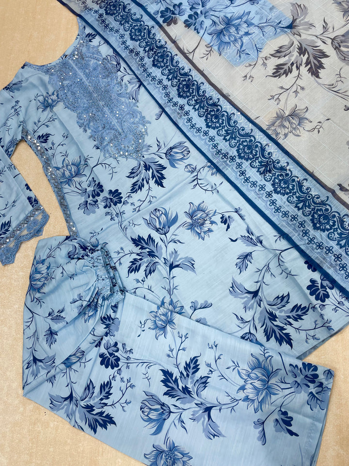 Tabeer – Sky Blue Karma Collection inspired Lawn Suit - 3pcs