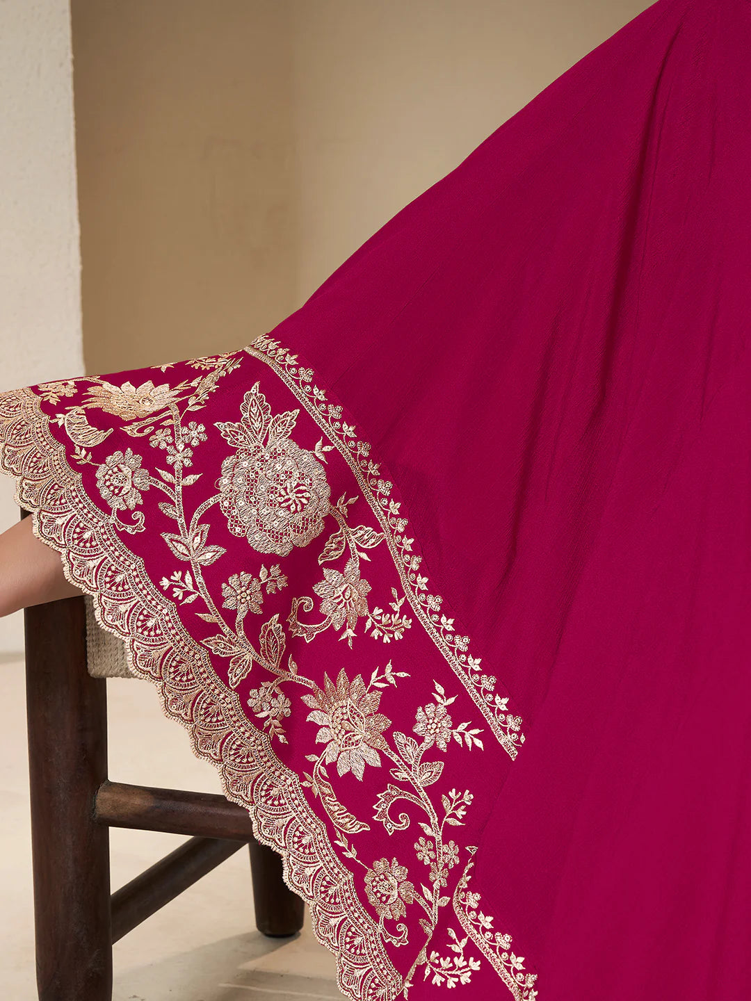 Nureh – Pink Chinon Embroidered Anarkali Suit with Scalloped Dupatta - 2pcs