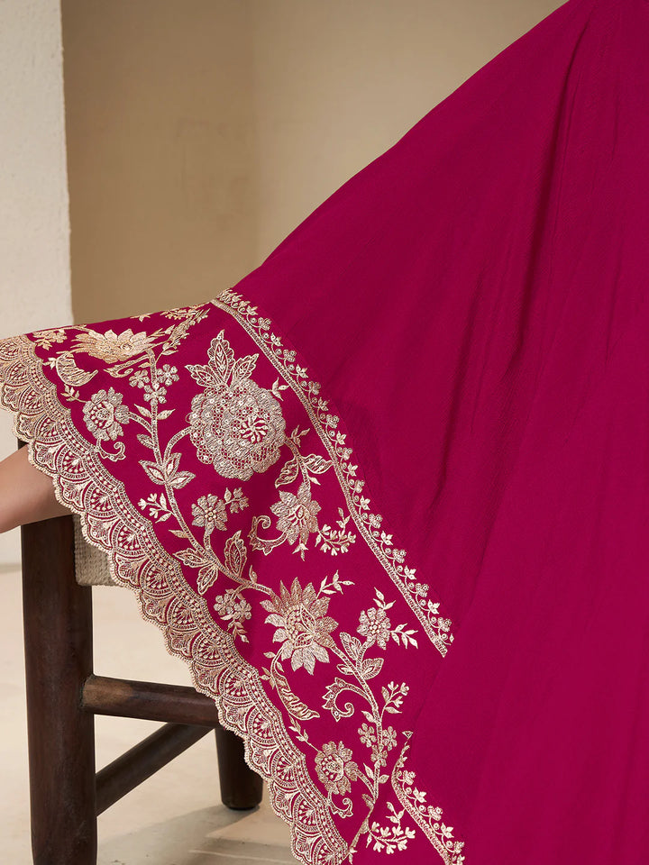 Nureh – Pink Chinon Embroidered Anarkali Suit with Scalloped Dupatta - 2pcs