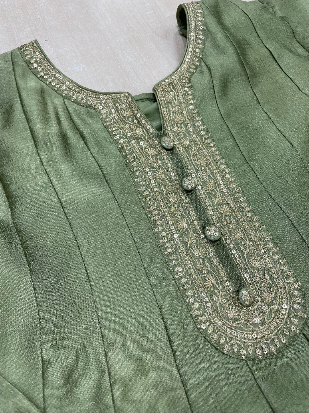 Aasma - Green Bhagalpuri Silk Frock with Digital Print Dupatta - 2pcs