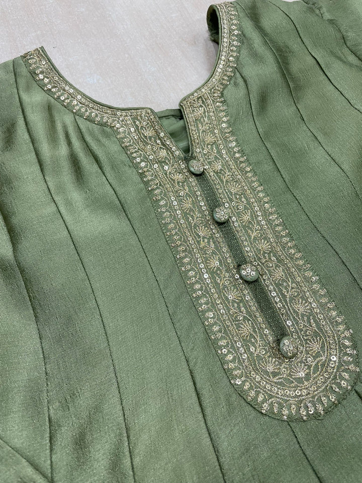 Aasma - Green Bhagalpuri Silk Frock with Digital Print Dupatta - 2pcs