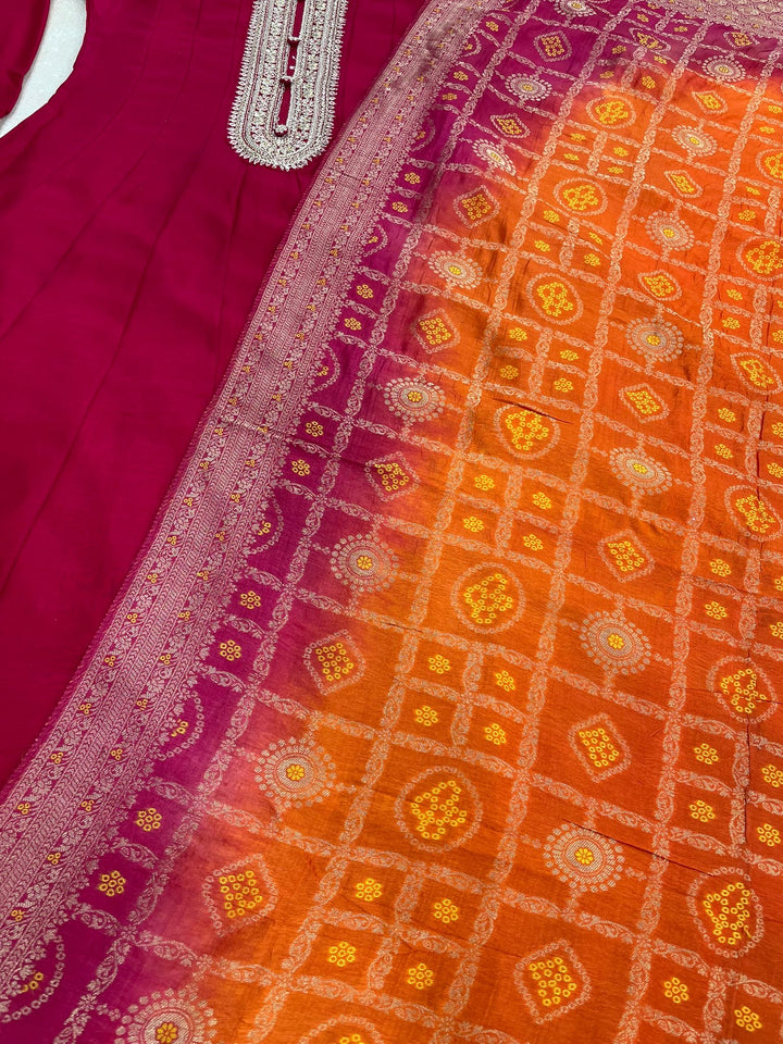 Hooriya - Pink Embroidered Anarkali with Jacquard Dupatta - 3 Pcs