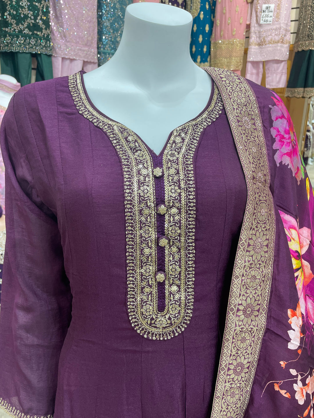 Isra – Purple Bhagalpuri Silk Anarkali with Digital Print Dupatta – 2 Pcs