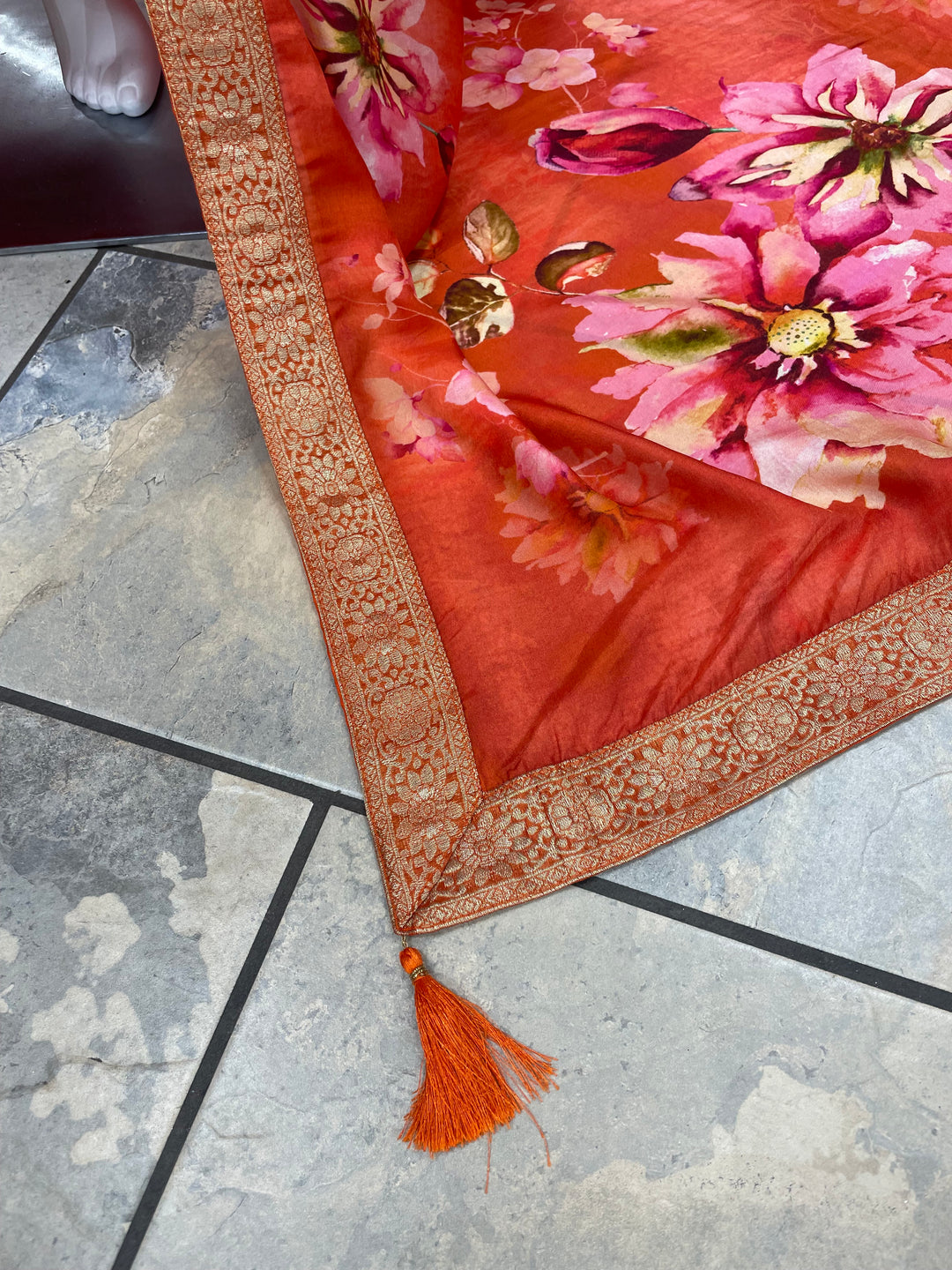 Isra – Orange Bhagalpuri Silk Anarkali with Digital Print Dupatta – 3 Pcs