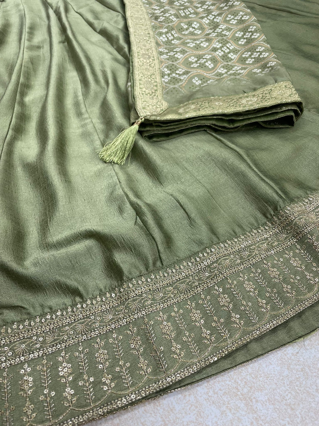 Aasma - Green Bhagalpuri Silk Frock with Digital Print Dupatta - 2pcs