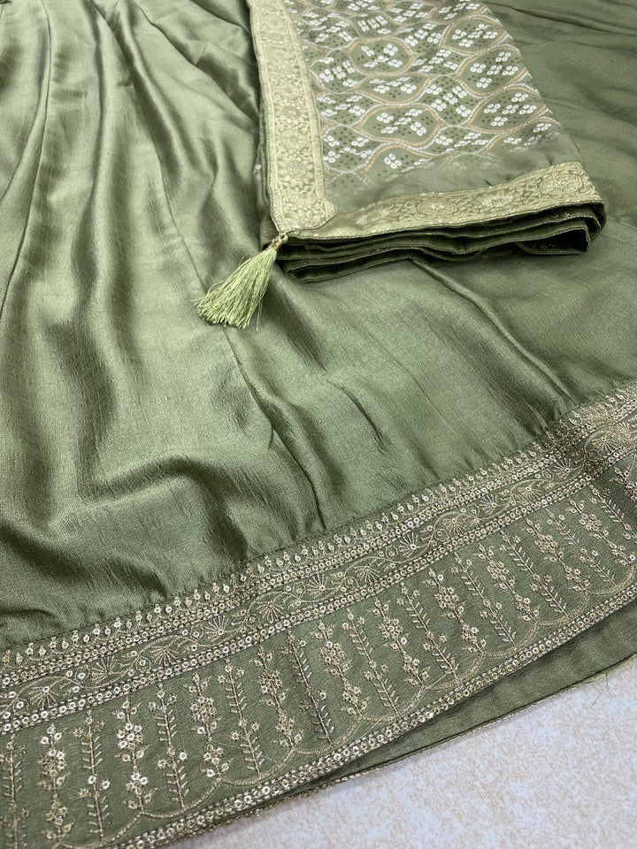 Aasma - Green Bhagalpuri Silk Frock with Digital Print Dupatta - 2pcs