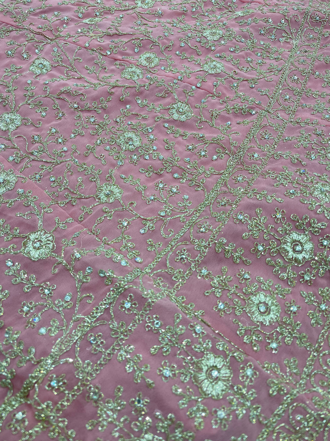 Amani - Powder Pink Embroidered Chiffon Gown - White Gold Embroidery - 3pcs