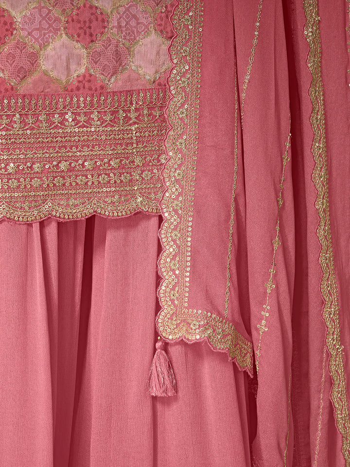 Abeer – Pastel Pink Dola Silk Printed Kurta with Sequinned Plazo Dupatta – 3 Pcs