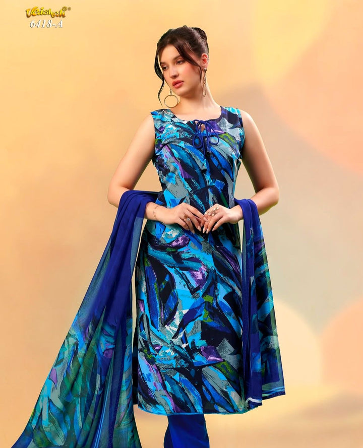 Vaishali 6418- Prints A & B   - Unstitched - Summer Crepe Unstitched Designer