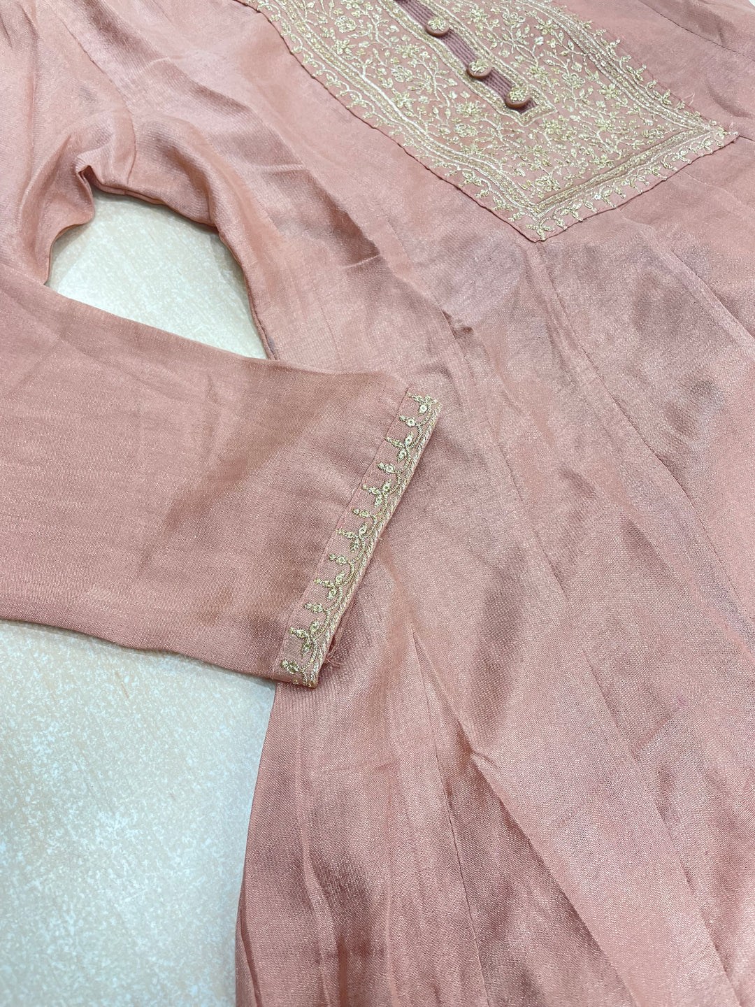Yasmin - Blush Peach Bhagalpuri Silk Frock with Digital Print Dupatta - 2pcs