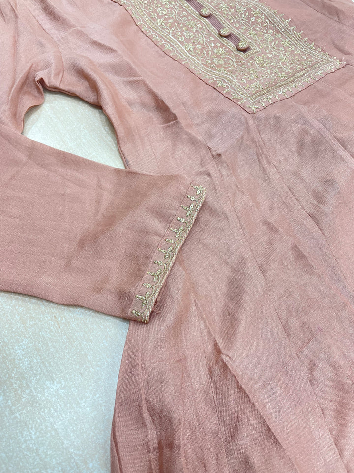 Yasmin - Blush Peach Bhagalpuri Silk Frock with Digital Print Dupatta - 2pcs