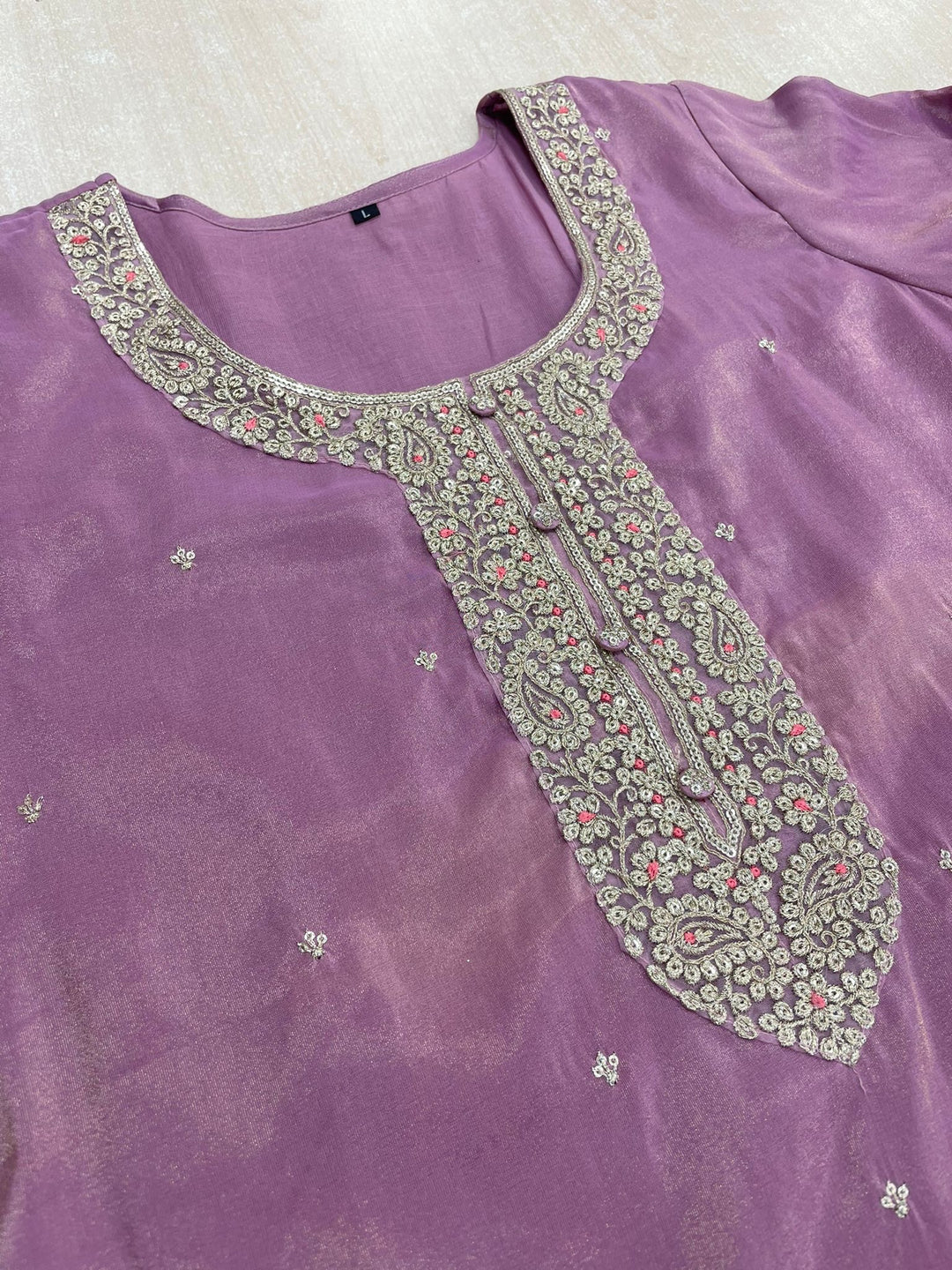 Elham – Lavender Masoori Embroidered Suit Set with Printed Dupatta - 3pcs
