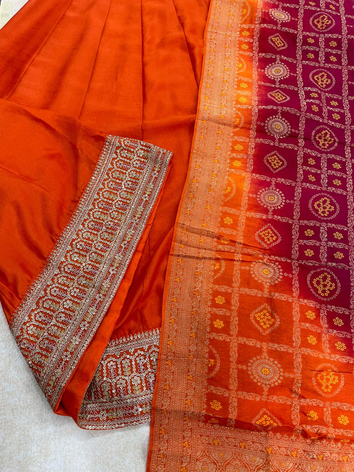 Hooriya - Orange Embroidered Anarkali with Jacquard Dupatta - 3 Pcs