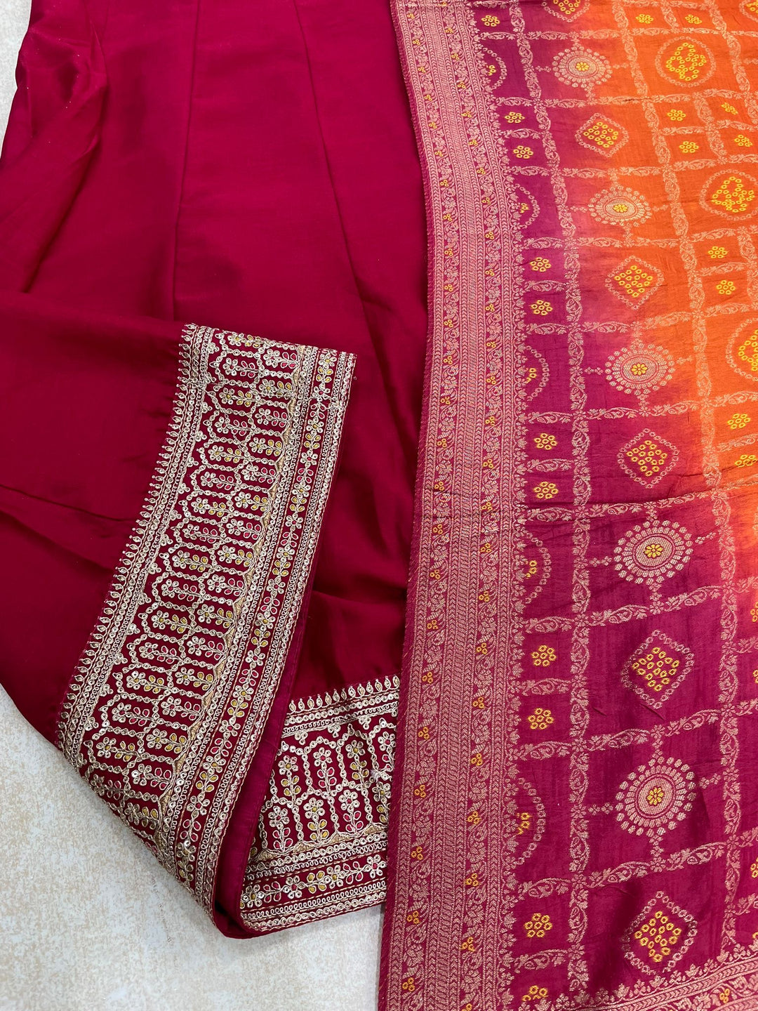Hooriya - Pink Embroidered Anarkali with Jacquard Dupatta - 3 Pcs