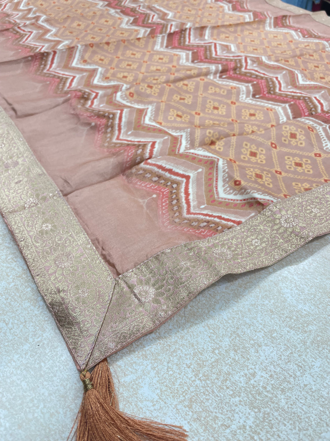 Yasmin - Blush Peach Bhagalpuri Silk Frock with Digital Print Dupatta - 2pcs