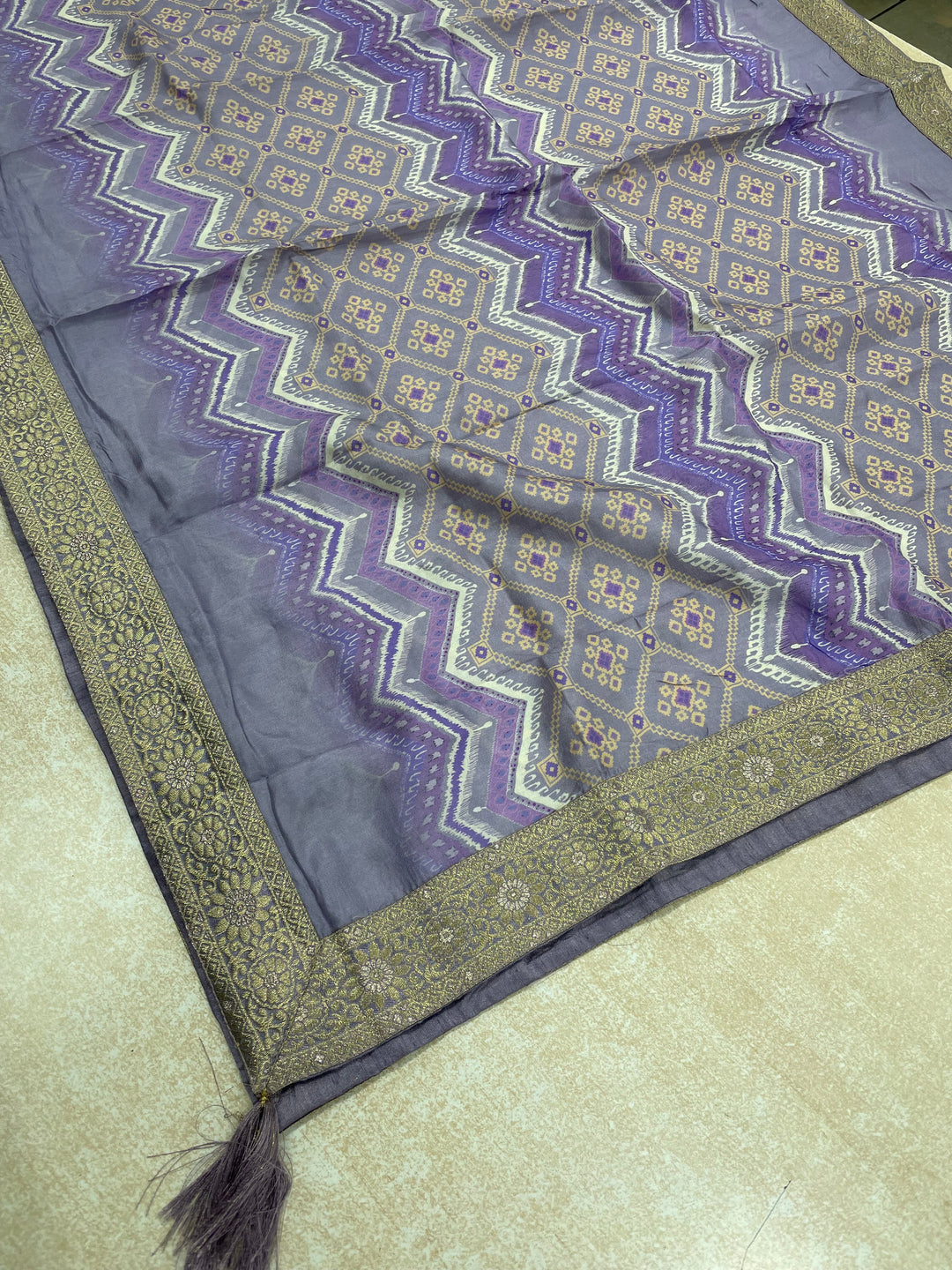 Yasmin - Dusky Lavender&nbsp; Bhagalpuri Silk Frock with Digital Print Dupatta - 2pcs