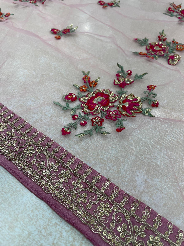 Marwah - Pink Embroidered Anarkali with Net Dupatta - 3 Pcs