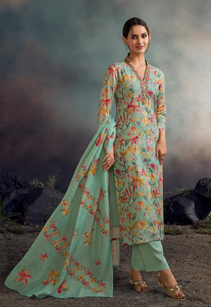 Amina - 11090 - Pure Silk Shalwar Kameez - 3 Pcs