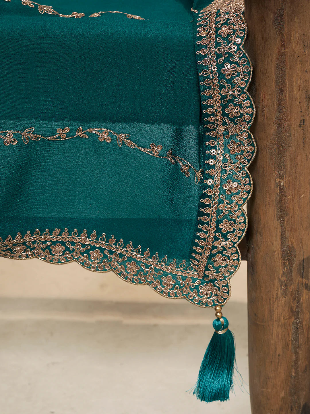 Sareen – Teal Dola Silk Embroidered Straight Kurta with Sequinned plazo Dupatta – 3 Pcs