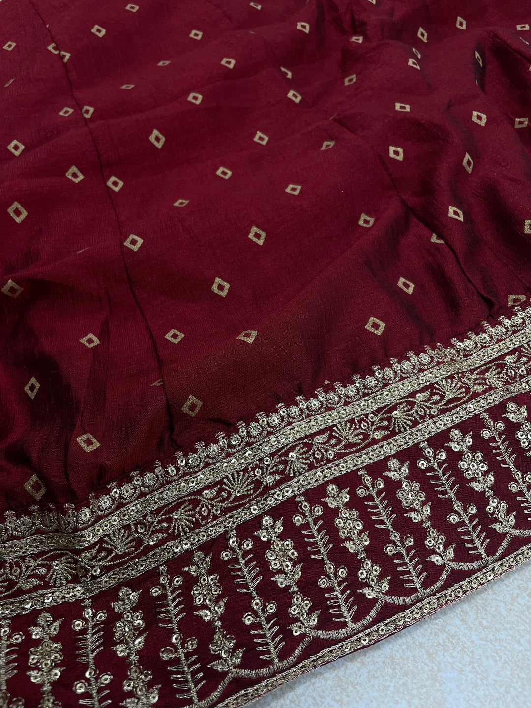 Iman - Maroon Embroidered Anarkali with digital print scarf - 3 Pcs