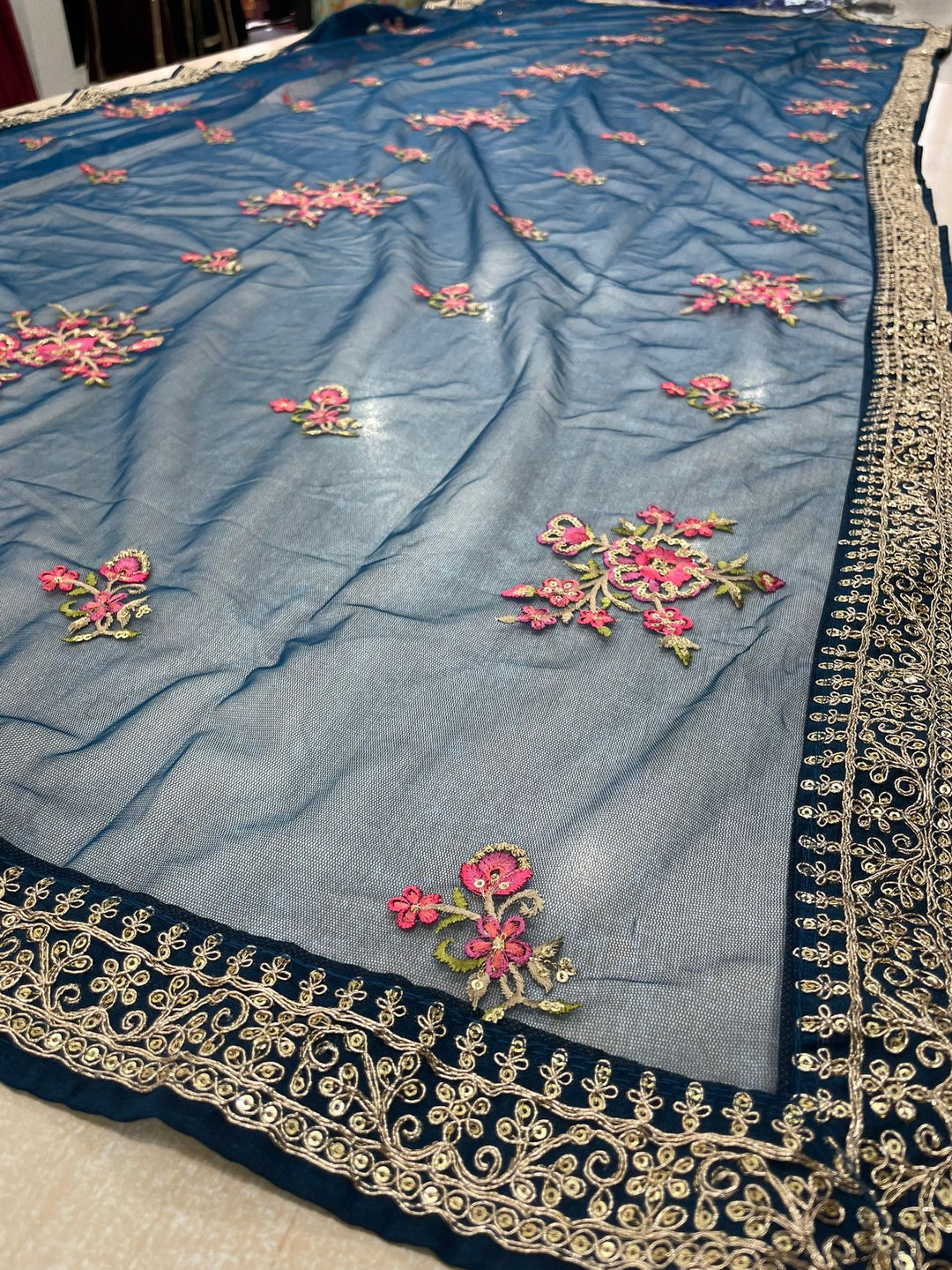 Marwah - Navy Blue Embroidered Anarkali with Net Dupatta - 3 Pcs